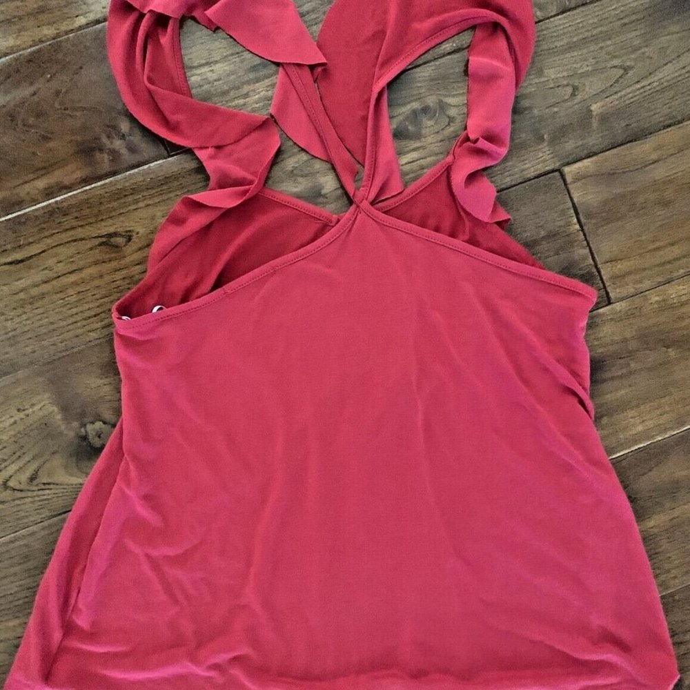 Ginger G sleeveless top Size Large true RED V-Neck Ruffle strap V-back - Picture 8 of 8